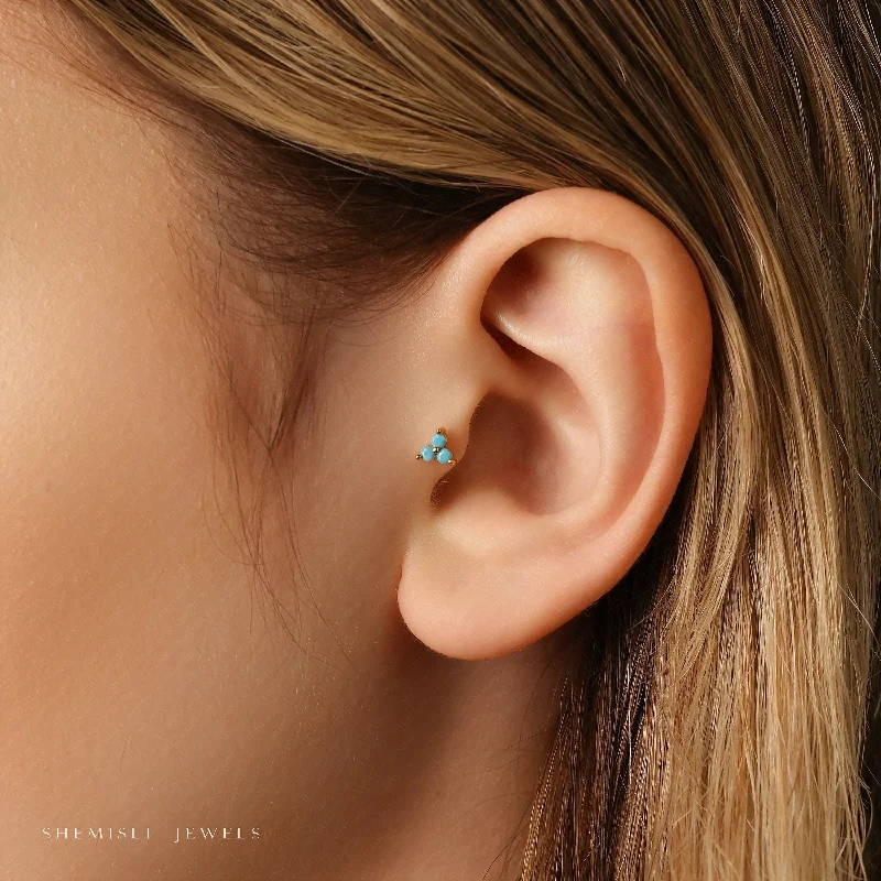 Vintage - Inspired Filigree - Worked Stud Earrings in Gold - Tone for an Antique AestheticTiny 3-Petal Turquoise Flower Threadless Flat Back Tragus Stud, 20,18,16ga, 5-10mm, Unisex, Surgical Steel, SHEMISLI SS570