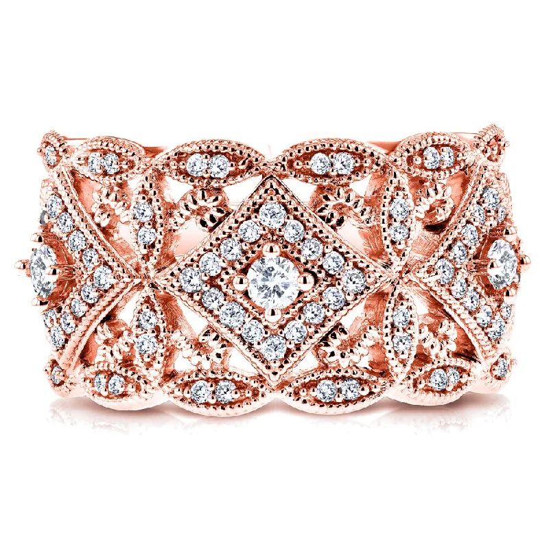 Women's Diamond Rings with Opal Inlays and Diamond Accents for a Mysterious and Iridescent LookAnnello by Kobelli 10k Rose Gold 1/2ct TDW Diamond Antique Filigree Wide Anniversary Ring