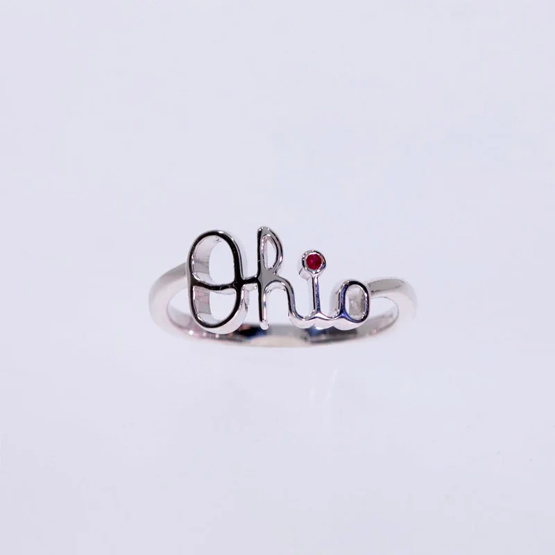 Geometric - Shaped Fashion Rings in Titanium with Iridescent InlaysOSU Script Ohio Ring with Ruby (Size 5)