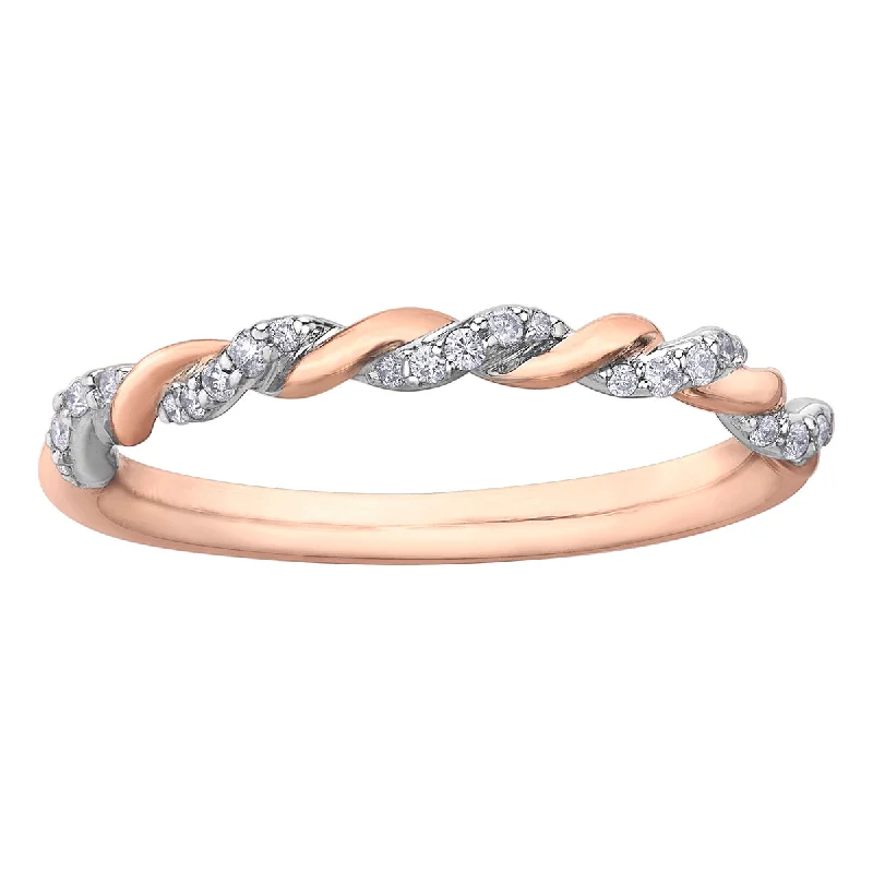 Three - Stone Women's Diamond Rings Symbolizing Past, Present, and Future with Emerald - Cut DiamondsTwo-Tone Gold Diamond Twist Band