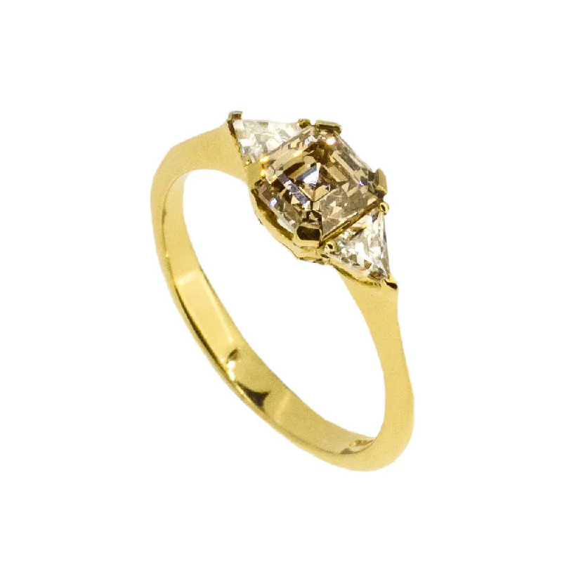 Men's Topaz Engagement Rings in 10K Gold with a Channel - Set Diamond Band18ct Gold Ring with Brown Diamond