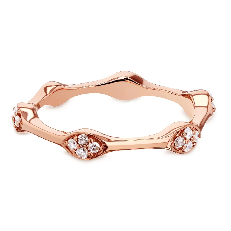 Bangle - Style Fashion Rings in Rose - Gold - Plated Aluminum with Etched PatternsStackable Wavy Diamond Ring