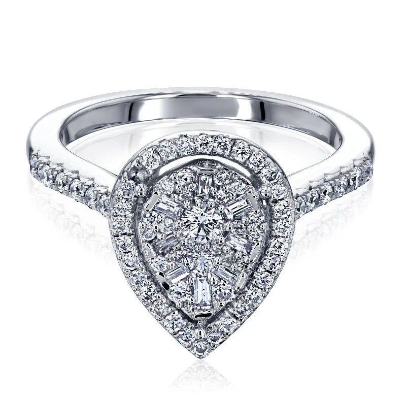 Cluster - Style Women's Diamond Rings with Multiple Small Diamonds Arranged in a Stunning PatternAnnello by Kobelli The Pear Cluster 14k White Gold Halo Ring (GH/I, GH/I)