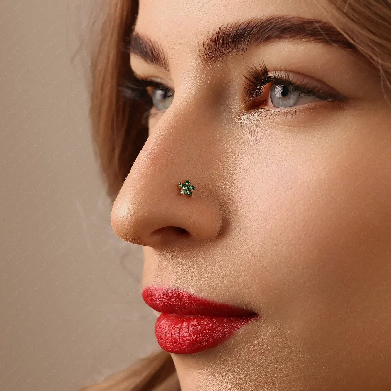 Laser - Engraved Initial Stud Earrings in Silver for a Personalized and Customized AccessoryTiny 5 Petal Flower with Emerald Stones, Threadless Flat Back Nose Stud, 20,18,16ga, 5-10mm Unisex, Surgical Steel SHEMISLI SS572