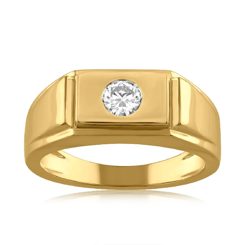 Halo - Style Women's Diamond Rings with a Center Diamond Surrounded by Smaller Diamonds in 18K Gold18K YG Solitaire Men Diamond Ring-1PC