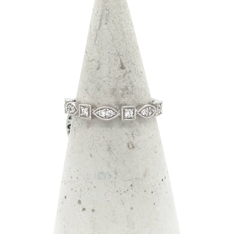 Beaded Fashion Rings in Natural Stones and Cotton Cord for a Handmade Aesthetic14K White Gold Diamond Stackable Band