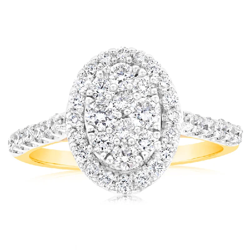 Cluster - Style Women's Diamond Rings with Multiple Small Diamonds Arranged in a Stunning PatternLuminesce Diamond 1 Carat Oval Dress Ring in 9ct Yellow Gold