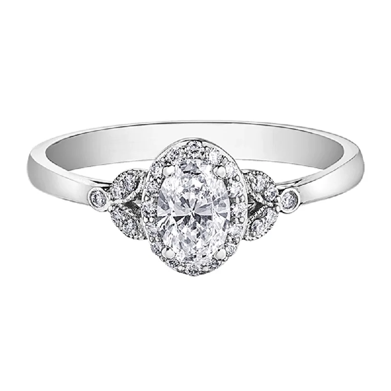 Cluster - Style Women's Diamond Rings with Multiple Small Diamonds Arranged in a Stunning PatternOval Canadian Diamond Ring with Leaf Detailing