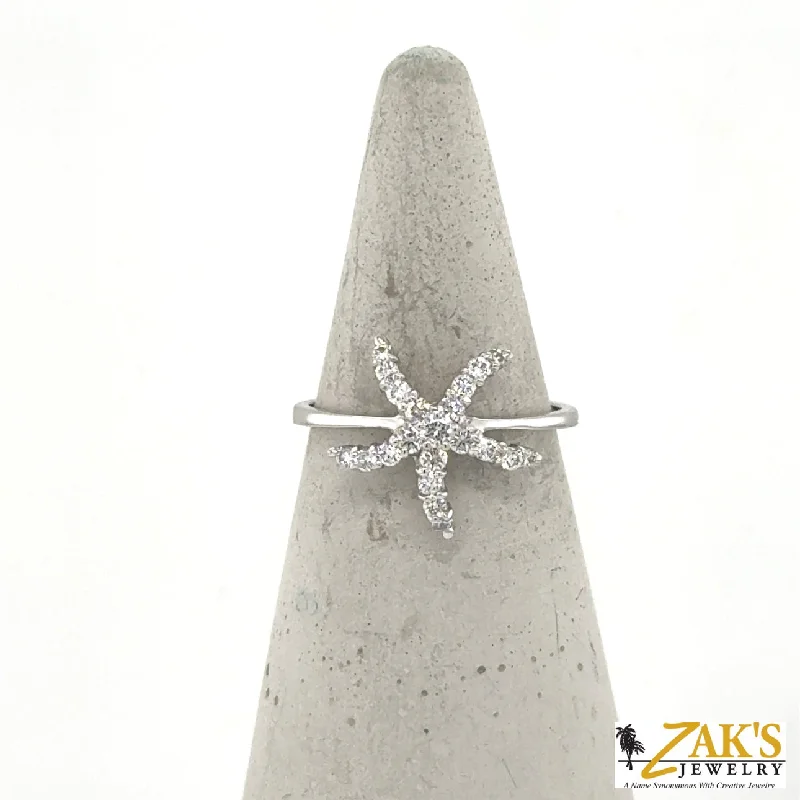 Rhinestone - Embellished Fashion Rings in Silver - Tone Metal for a Glamorous Touch14K White Gold Diamond Starfish Ring