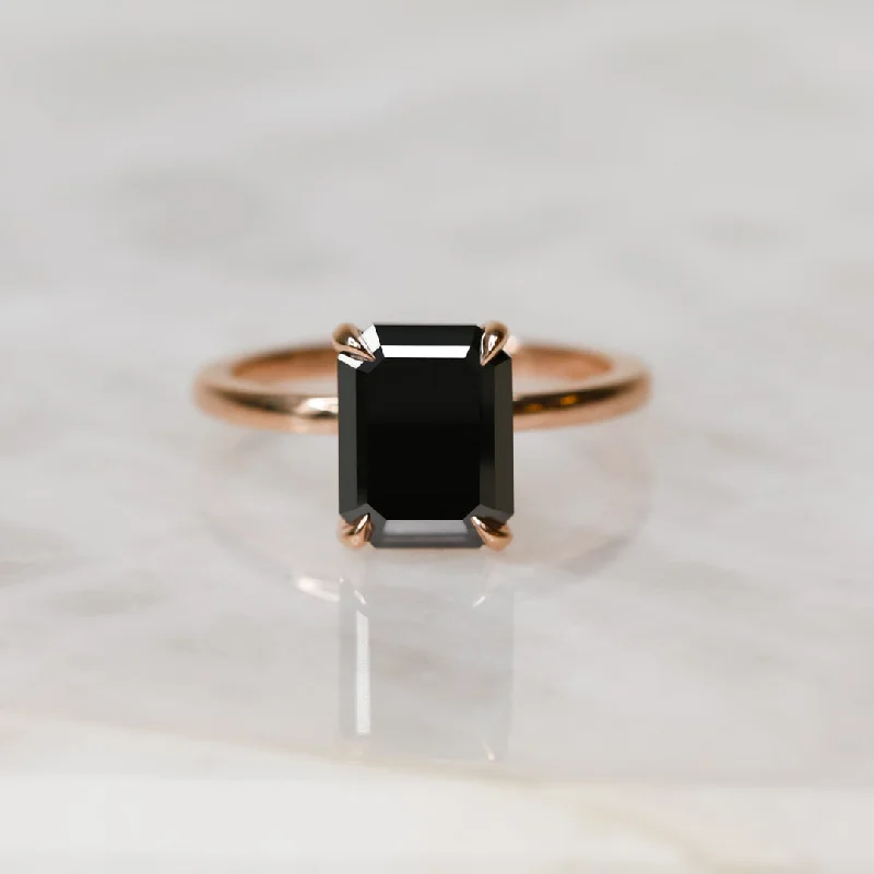 Adjustable Women's Diamond Rings with a Flexible Band for a Comfortable and Custom FitBlack Velvet Natural Black Diamond Emerald Cut Engagement Ring