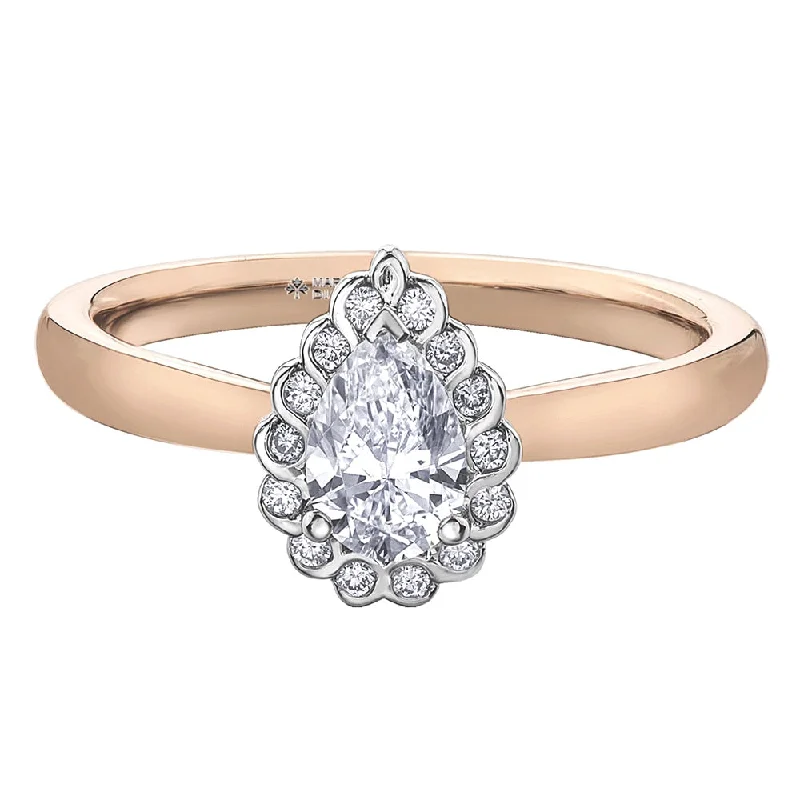 Halo - Style Women's Diamond Rings with a Center Diamond Surrounded by Smaller Diamonds in 18K GoldTides of Love Pear Canadian Diamond Solitaire Ring