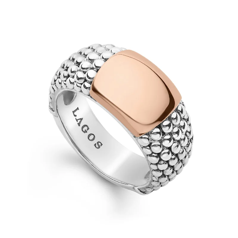 Pearl - Adorned Fashion Rings in Gold - Tone Alloy for a Sophisticated LookRose Gold Station Caviar Ring (Size 6)