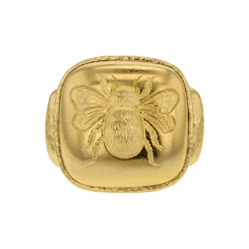 Statement - Making Fashion Rings in Gold - Plated Brass with Oversized Cubic Zirconia Stones"Fat Bee" Signet Ring