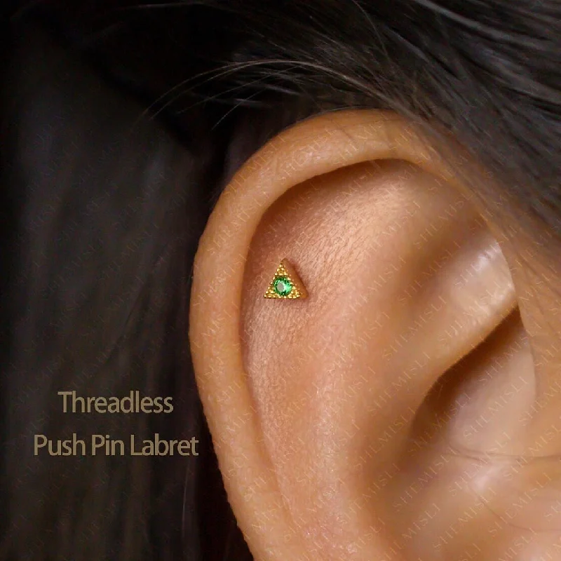 Adjustable - Back Crystal Stud Earrings in Clear for a Sparkling and Versatile PieceTiny Triangle Emerald Stone Threadless Flat Back Earrings, 20,18,16ga, 5-10mm, Unisex, Surgical Steel, SHEMISLI SS555