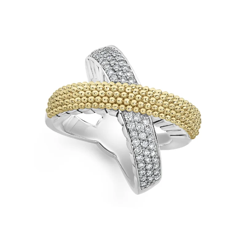 Magnetic Fashion Rings in Stainless Steel with a Modern, Interlocking DesignX Gold Caviar Diamond Ring (Size 7)