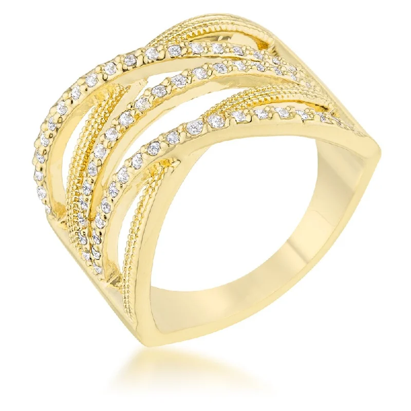 Open - Band Fashion Rings in Sterling Silver with Gemstone InlaysGreta 0.57ct CZ 14k Gold Wide Cocktail Cable Ring