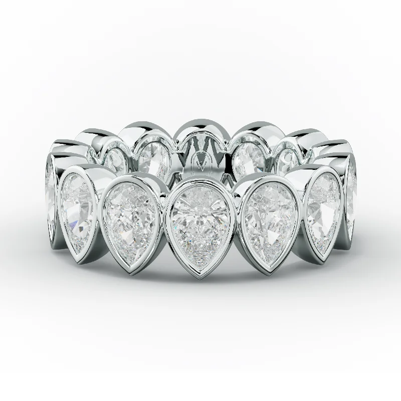 Art Deco - Inspired Women's Diamond Rings with Geometric Designs and Baguette - Cut Diamonds5.0 Carat Bezel Set Pear Cut Diamond Eternity Band