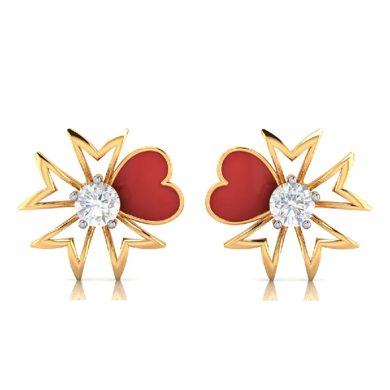 Three - Stone Women's Diamond Rings Symbolizing Past, Present, and Future with Emerald - Cut Diamonds14k Red Heart Floral Design Gold Earrings With American Diamond