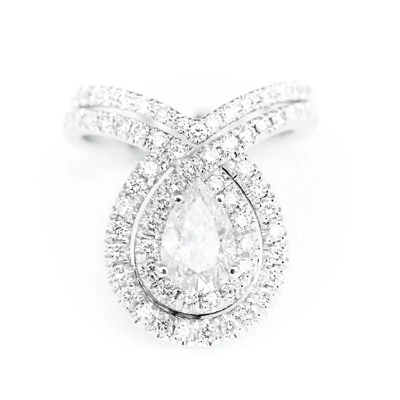 Marquise - Cut Women's Diamond Rings in Palladium for a Unique and Elongated ShapePear Diamond Engagement Rings set "Double Bliss" ♥