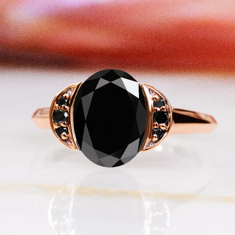 Heart - Shaped Women's Diamond Rings in Rose Gold for a Romantic and Symbolic GiftWaxing Gibbous - Crescent Natural Black Diamond Oval Engagement Ring