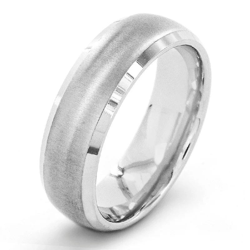 Geometric - Shaped Fashion Rings in Titanium with Iridescent InlaysMen's Titanium Brushed Beveled Edge Dome Ring