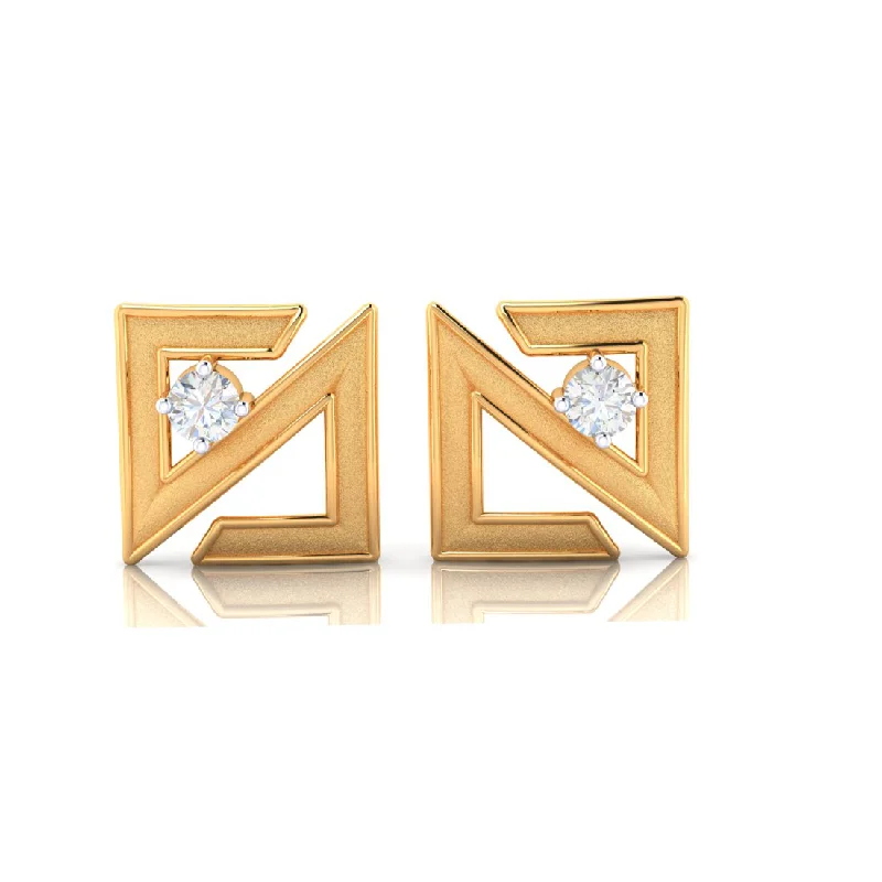 Pear - Shaped Women's Diamond Rings in Yellow Gold with a Single - Diamond Pendant Look14k Abstract Designed Gold Earrings With American Diamonds