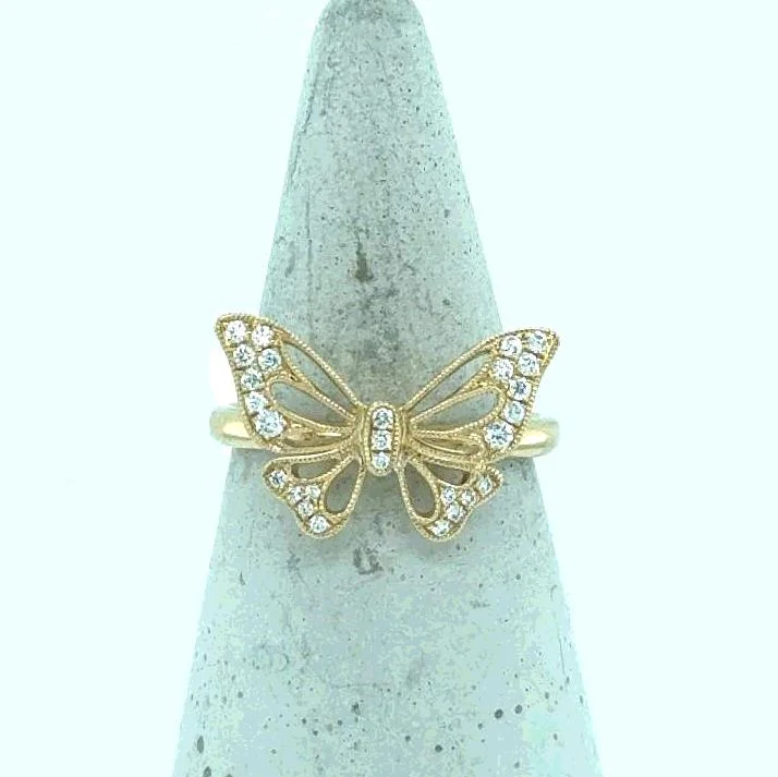 Geometric - Shaped Fashion Rings in Titanium with Iridescent Inlays14K Yellow Gold Diamond Butterfly Ring