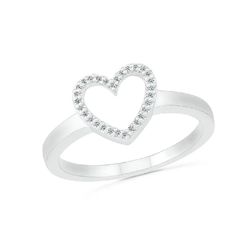 Rhinestone - Embellished Fashion Rings in Silver - Tone Metal for a Glamorous TouchElegant Diamond Heart Promise Ring