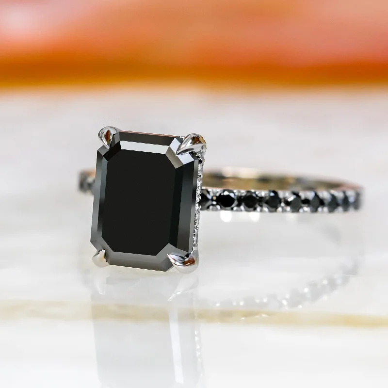 Princess - Cut Women's Diamond Rings in White Gold with a High - Clarity Diamond for a Modern LookNoir Mystique  Unique  Natural Black Diamond Emerald Cut Engagement Ring