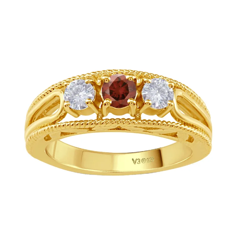 Cushion - Cut Women's Diamond Rings in Platinum with a Soft and Romantic AppearanceGold Over Sterling Silver with Genuine Red Diamond and Moissanite Ring