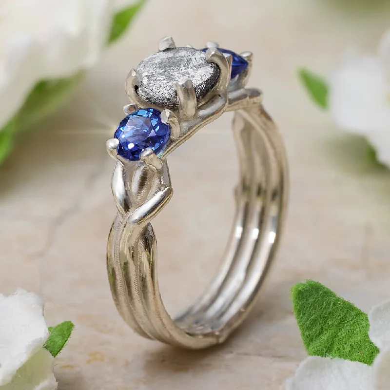 Men's Tanzanite Engagement Rings in Palladium with a Three - Stone ArrangementAlternative Engagement Ring With Branch Design And Blue Sapphires