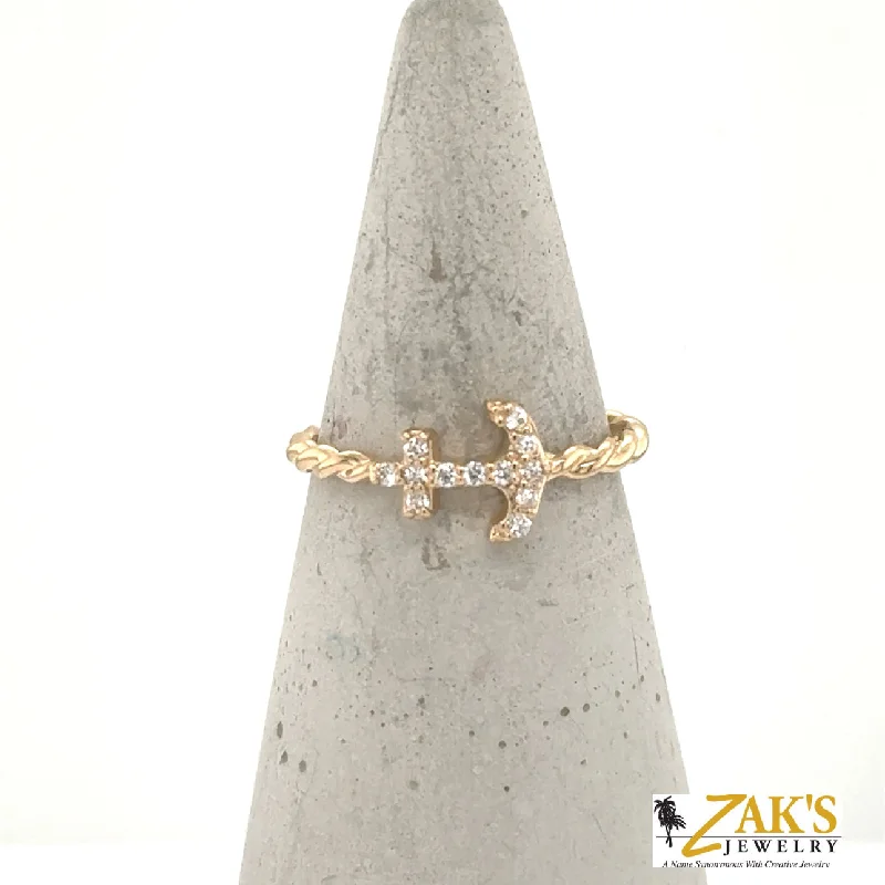 Stackable Fashion Rings in Rose - Gold Tone with Delicate Floral Engravings14K Yellow Gold Petite Diamond Anchor Ring