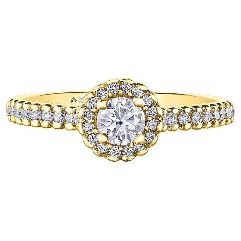 Art Deco - Inspired Women's Diamond Rings with Geometric Designs and Baguette - Cut DiamondsRound Canadian Diamond Engagement Ring with Bubble Detailing