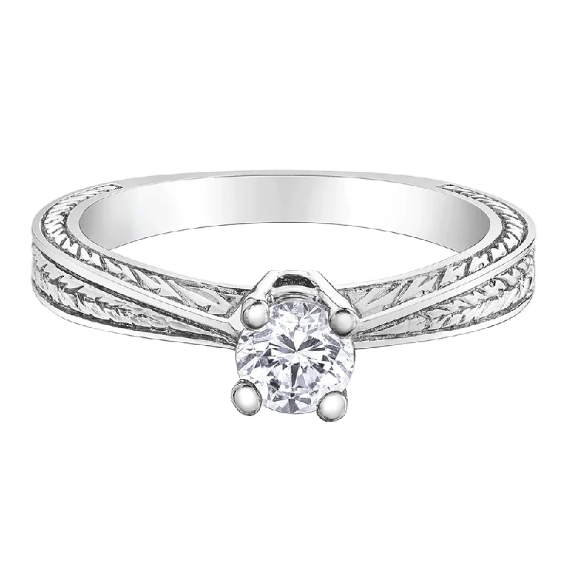 Marquise - Cut Women's Diamond Rings in Palladium for a Unique and Elongated ShapeCanadian Diamond Solitaire Ring with Engraved Band