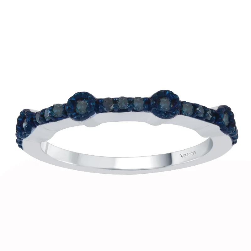 Women's Diamond Rings with Sapphire Accents in Blue for a Colorful and Sophisticated TouchSterling Silver with Genuine Blue Diamond Stackable Band Ring