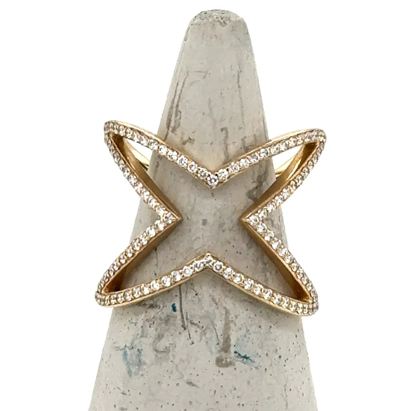 Stackable Fashion Rings in Rose - Gold Tone with Delicate Floral Engravings14K Yellow Gold Diamond Open “X” Ring