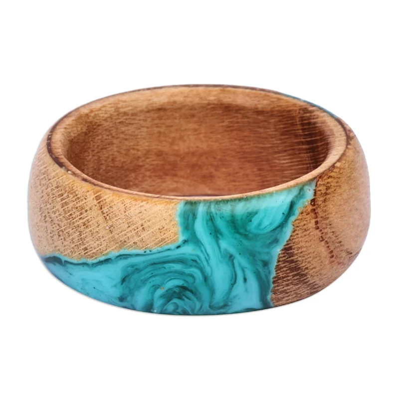 Geometric - Shaped Fashion Rings in Titanium with Iridescent InlaysNovica Handmade Chic Harmony Wood And Resin Band Ring