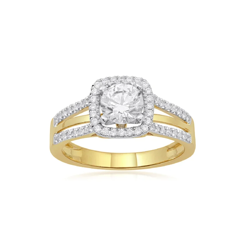 Halo - Style Women's Diamond Rings with a Center Diamond Surrounded by Smaller Diamonds in 18K Gold18K YG Engagement Diamond Ring-1pc