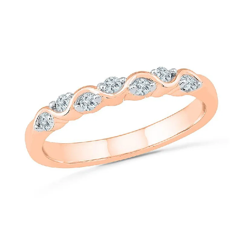 Bangle - Style Fashion Rings in Rose - Gold - Plated Aluminum with Etched PatternsWedding Band with Alternating Diamond Accents