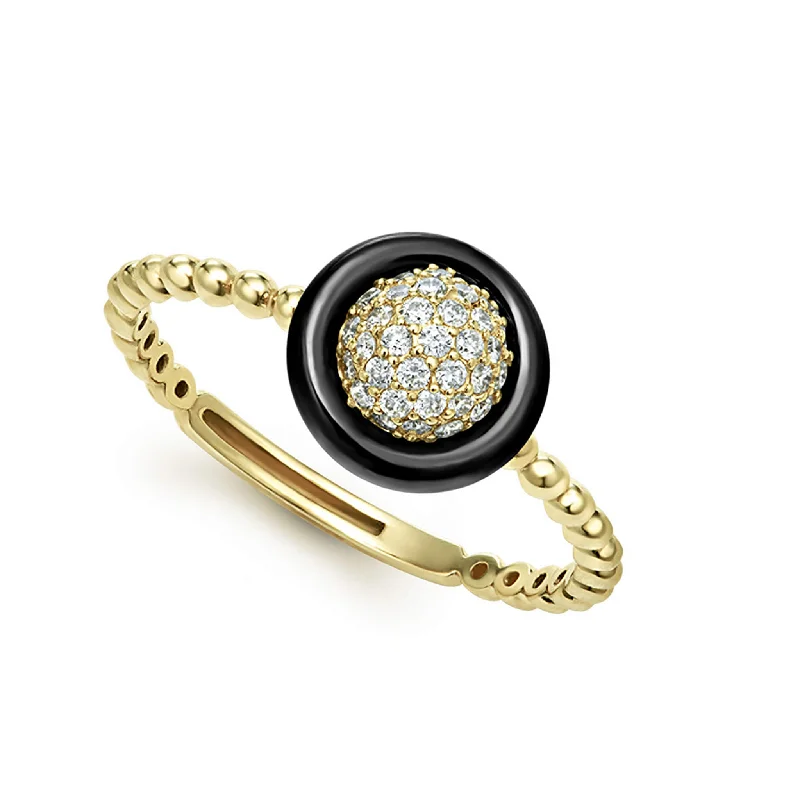 Fashion Rings with Zodiac Symbols in Gold - Filled Metal for a Personalized Touch18k Gold and Black Ceramic Diamond Ring