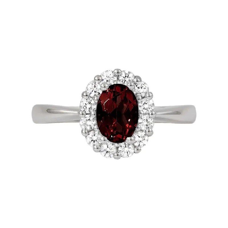 Fashion Rings with Initial Charms in Silver - Plated Metal for a Custom AccessoryGarnet and Diamond Halo Ring