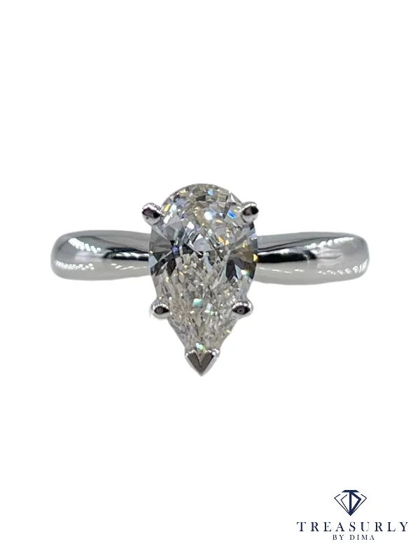 Cluster - Style Women's Diamond Rings with Multiple Small Diamonds Arranged in a Stunning PatternGIA 1.07ct Estate Pear Diamond Solitaire 14k White Gold Engagement Wedding Ring