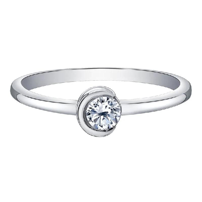 Cathedral - Style Women's Diamond Rings with a Raised Center Setting and Elaborate MetalworkCrescent Moon Canadian Diamond Ring