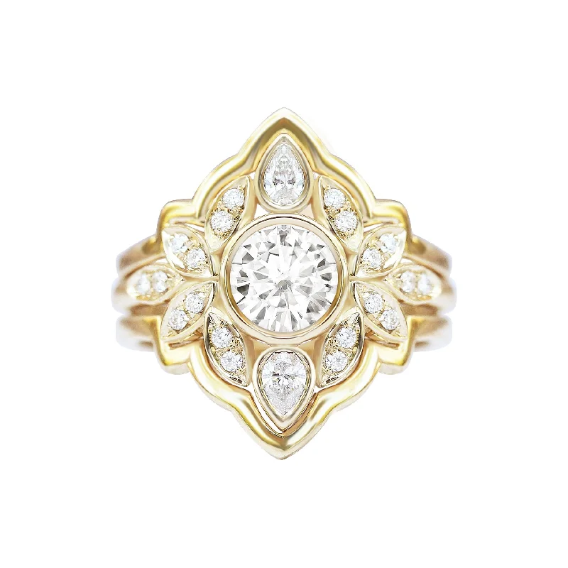 Marquise - Cut Women's Diamond Rings in Palladium for a Unique and Elongated ShapeFlower Diamond Engagement Ring Set Gold Ring Guard Lily #5 ♥