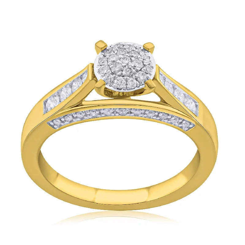 Women's Diamond Rings with Side - Stone Pave Setting for a Sparkling and Continuous Shine18K YG Cluster Diamond Ring-1pc