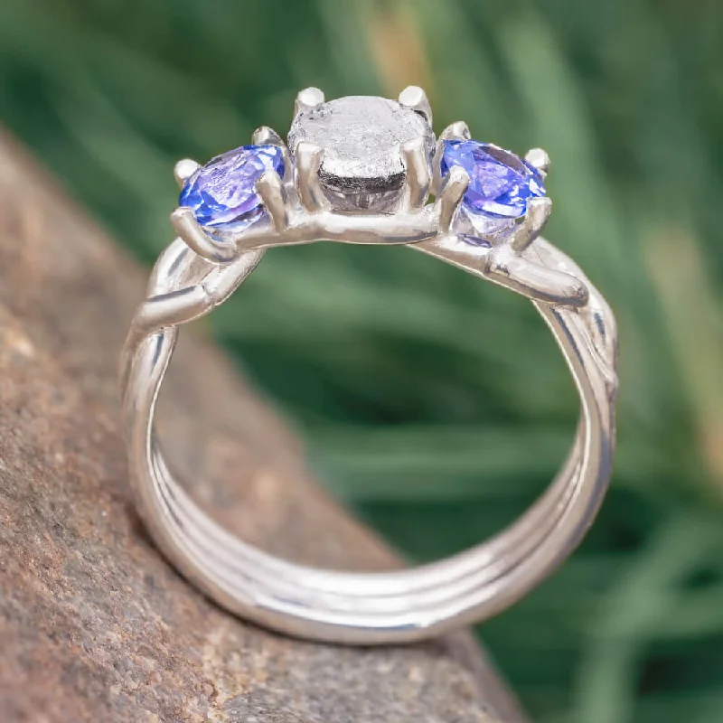 Men's Topaz Engagement Rings in 10K Gold with a Channel - Set Diamond BandPlatinum and Tanzanite Ring With Meteorite Stone