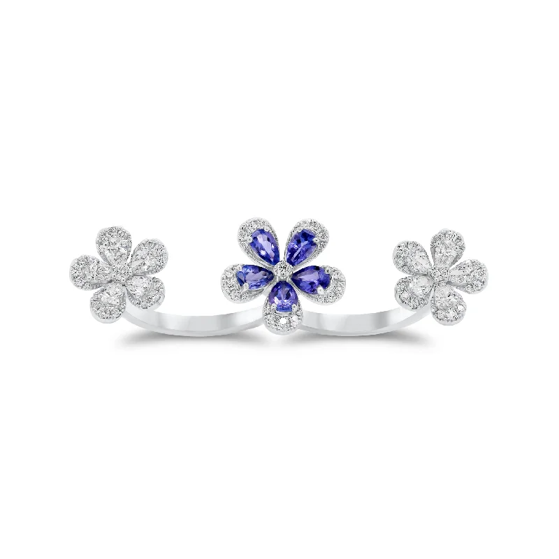 Geometric - Shaped Fashion Rings in Titanium with Iridescent InlaysTanzanite & Diamond Flower Two-Finger Ring