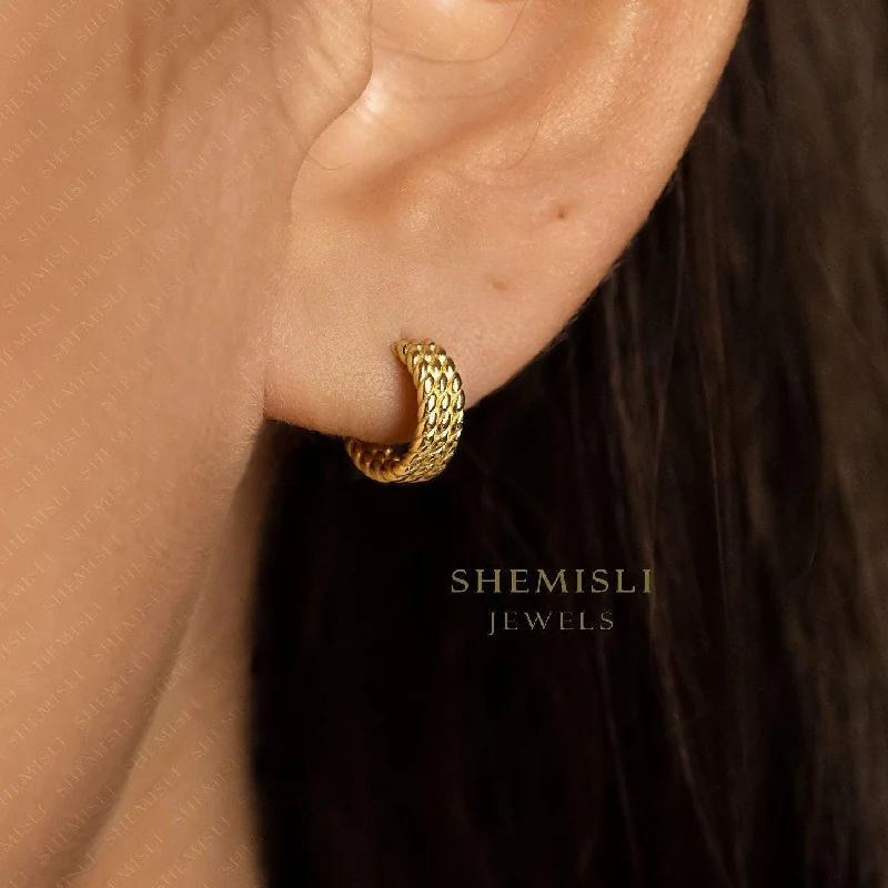 Rose Gold - Tone Geometric - Patterned Stud Earrings for a Modern and Trendy LookTriple Lined Beaded Hoop Stud, C Shape Hoop Style Studs, Gold, Silver - SS093