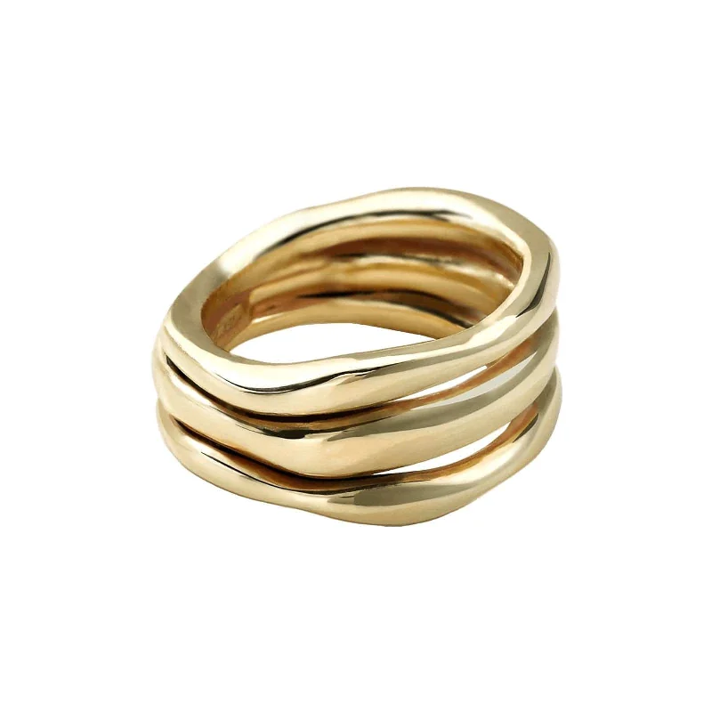 Adjustable Fashion Rings in Leather and Brass with a Tribal - Inspired DesignSmooth Squiggle Triple Band