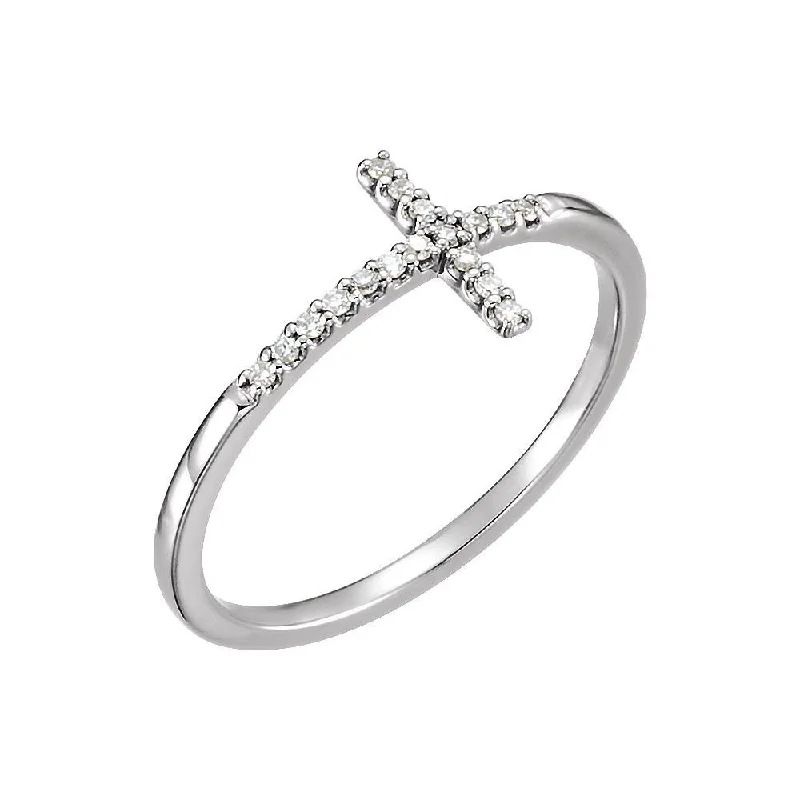 Stackable Fashion Rings in Rose - Gold Tone with Delicate Floral Engravings14K White Gold Diamond Cross Ring